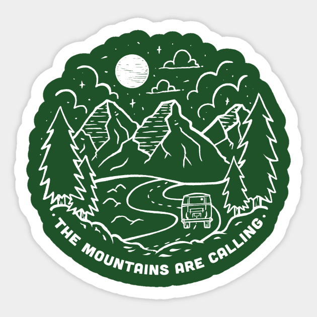 The Mountains Are Calling | Fun Mountain Outdoors Line Art Sticker by SLAG_Creative